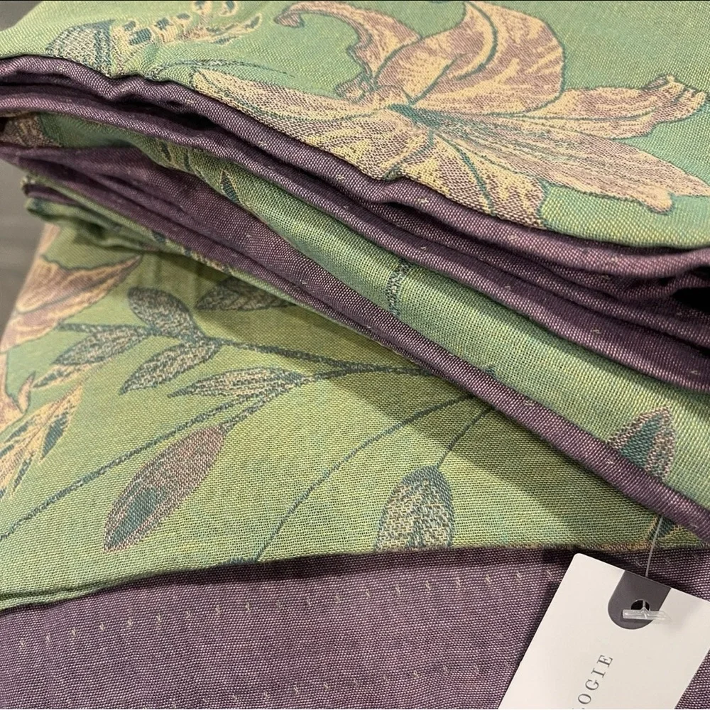 NEW Anthro Green Purple Floral Linen Boho Queen / King Bedding Duvet & Sham Set